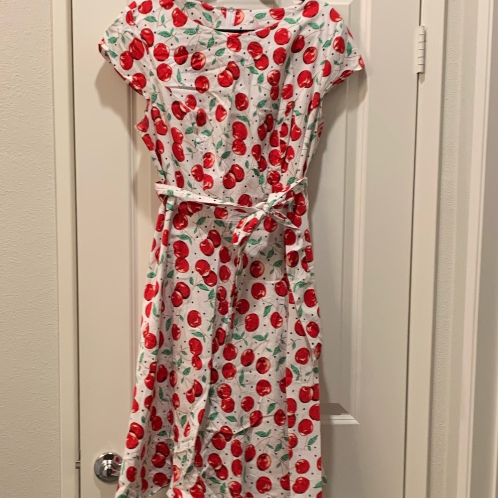 Cherry Cotton Dress with Tie